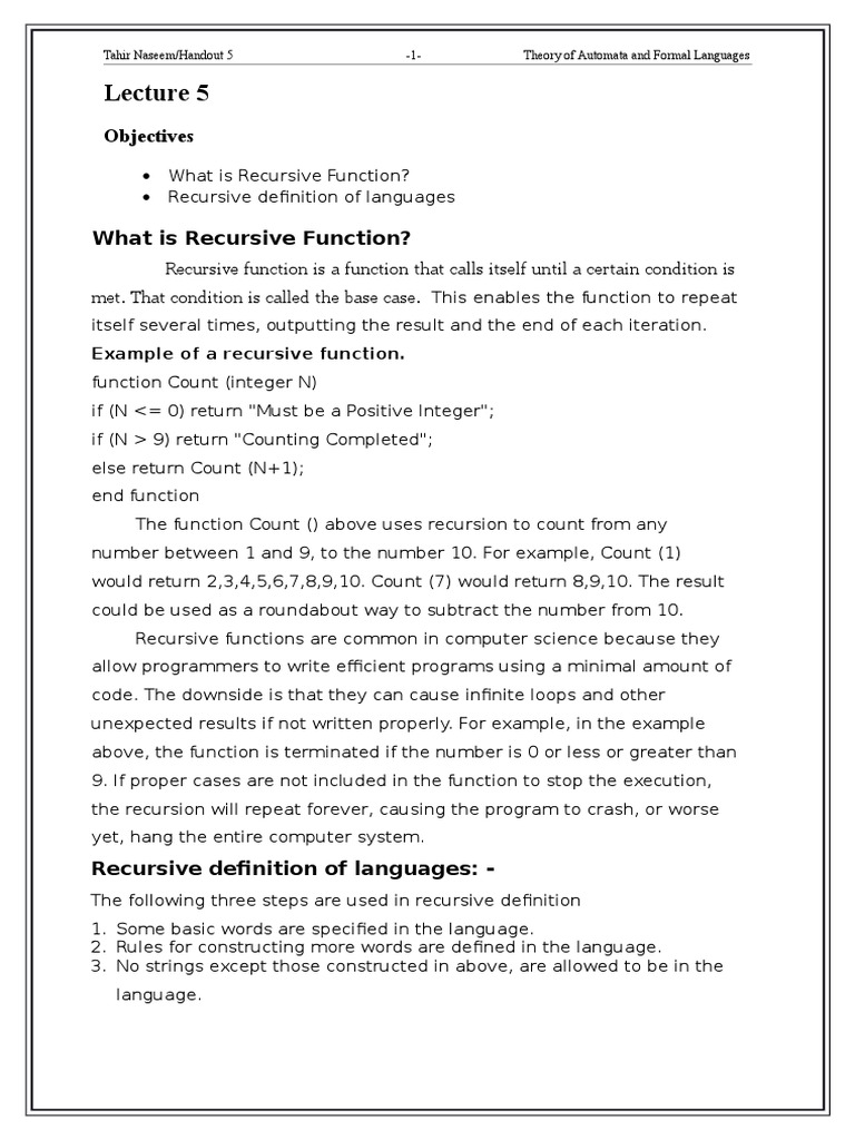 Recursive Functions in Automata Theory | PDF | Subroutine | Integer