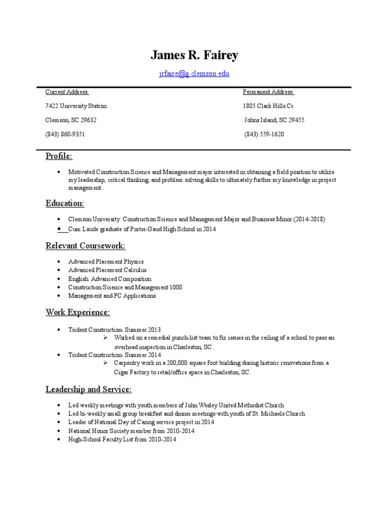 Construction Management Resume of James Fairey | PDF