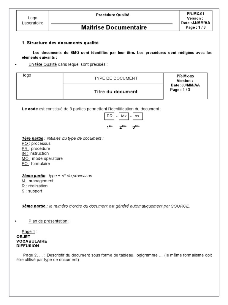 Structure Des Documents Qualité | PDF | La gestion des dossiers ...