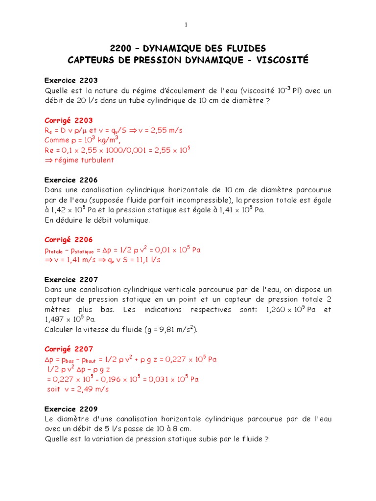 Pression Statique et Dynamique en Fluides PDF — free download