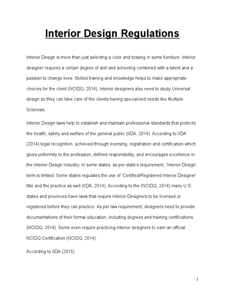 Literature Review 1 Interior Design U S State
