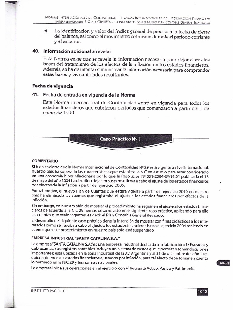 Caso nic 29 Estado financiero Contabilidad