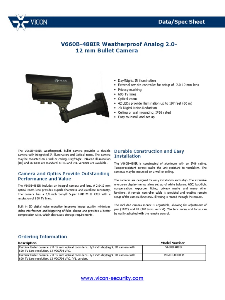 V660B488IR Bullet Cameradatasheet Final(1) Optical Resolution Camera