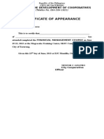 Certificate of Appearance: Office For The Development of Cooperatives