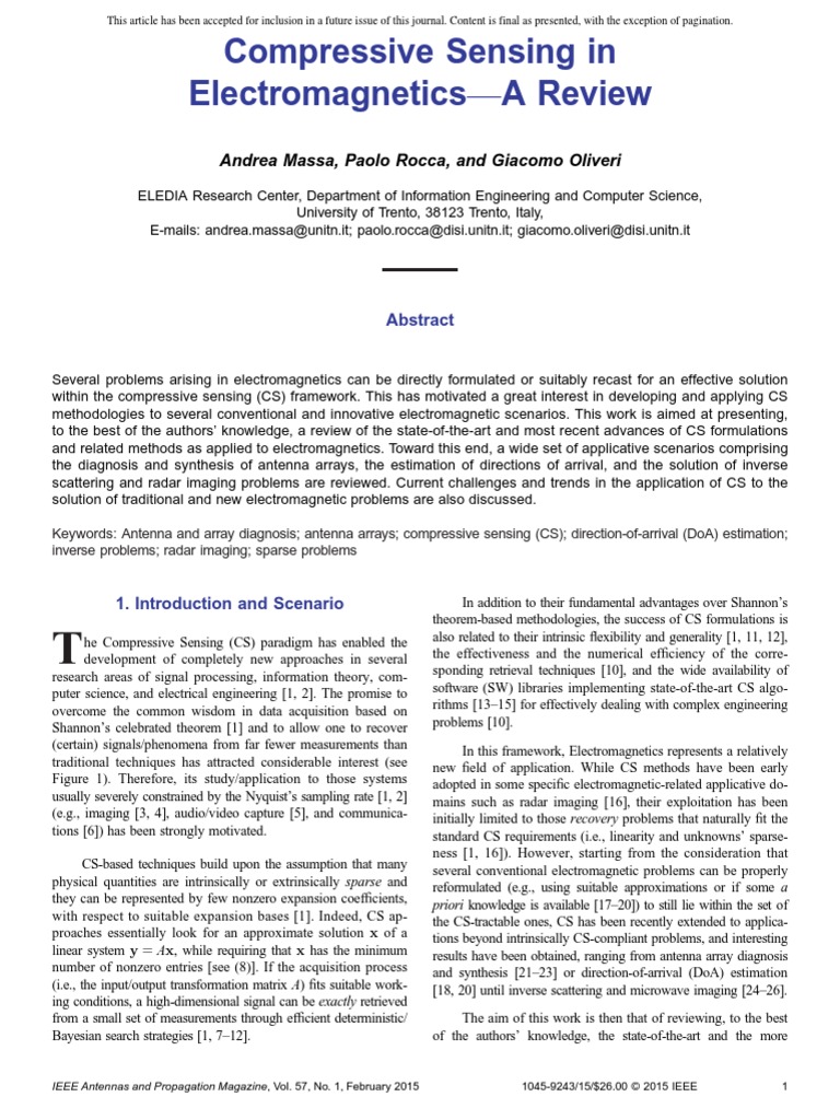 Compressive Sensing in Electromagnetics A Review PDF | PDF | Matrix ...