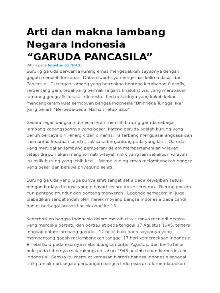Arti Dan Makna Lambang Negara Indonesia