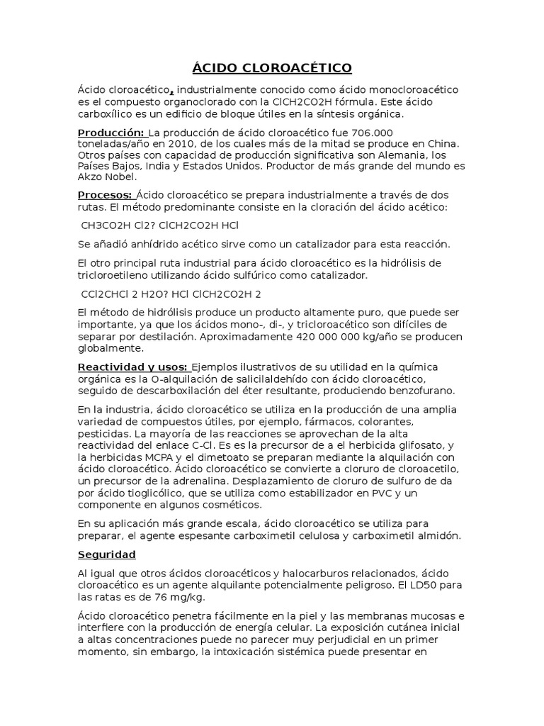 Ácido Cloroacético PDF Cloro Ácido clorhídrico