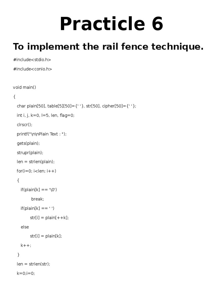 To Implement The Rail Fence Technique | PDF