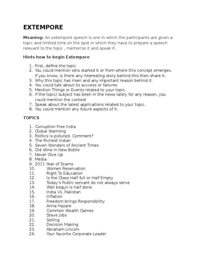 current topics for extempore competition