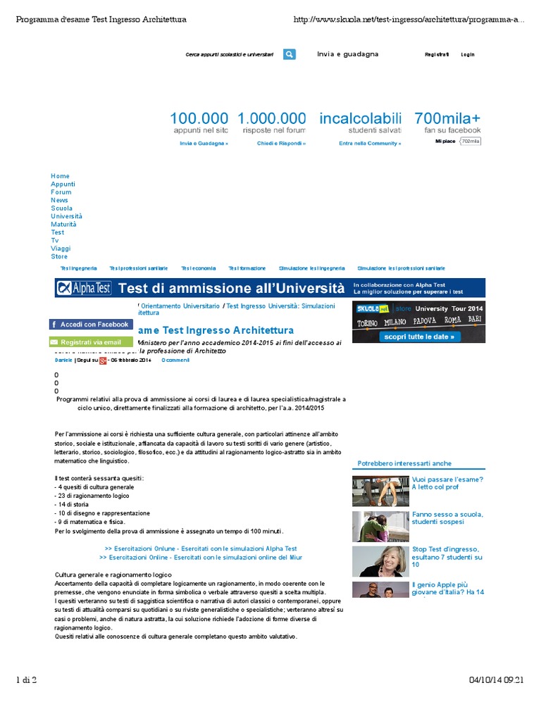 Programma D Esame Test Ingresso Architettura