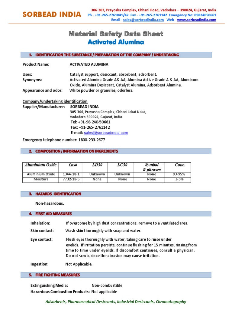 Aluminium Oxide Chromatography MSDS Safety Materials Free 30day