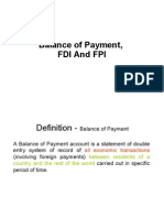 balance of payment for FDI FII