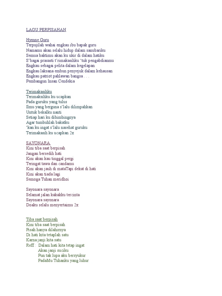 Lirik Lagu Perpisahan