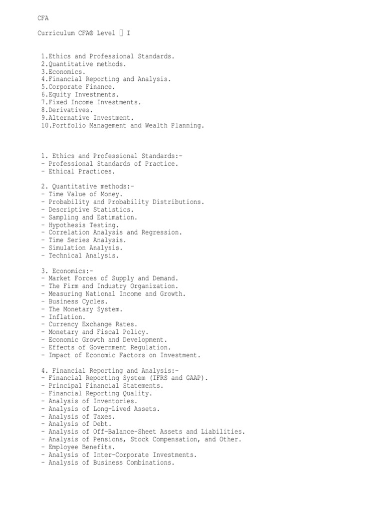 CFA Syllabus Level1 in Detail. PDF Fixed Investing