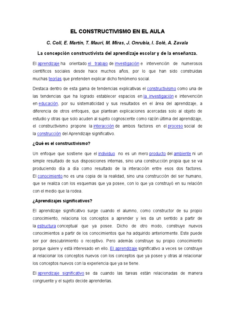 El Constructivismo en El Aula | PDF | Constructivismo (filosofía de la ...