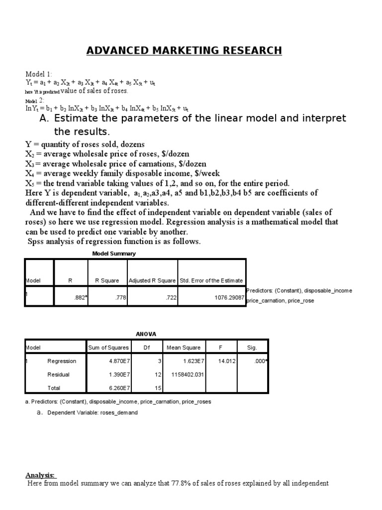 Advanced Regression Analysis for Rose Sales | PDF | Coefficient Of ...