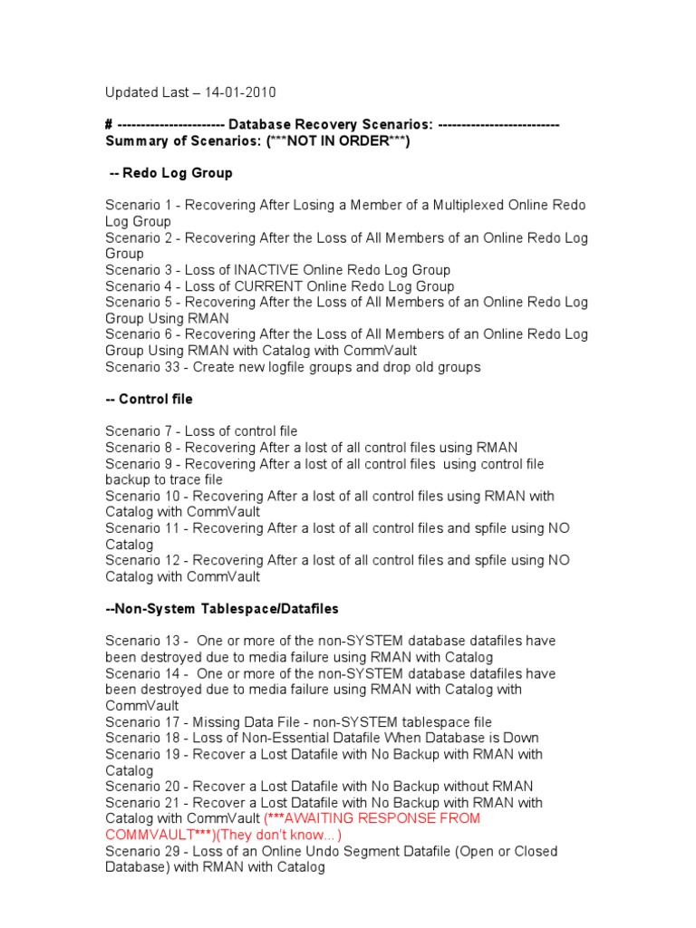 Backups and Recovery Scenarios | PDF | Oracle Database | Backup
