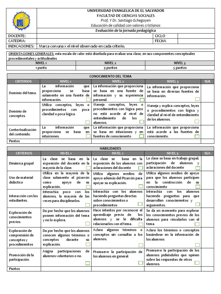 RUBRICA DE EVALUACIÓN DE CLASE.pdf Evaluación