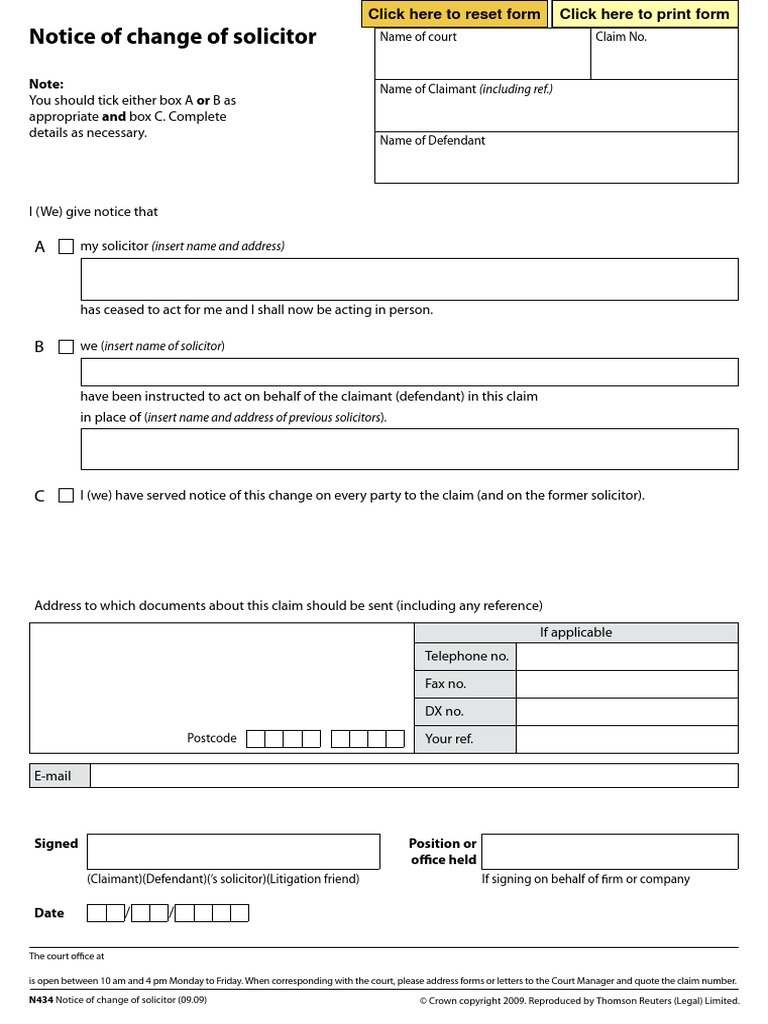 N434 Notice of Change of Solicitor PDF Public Sphere Civil Law