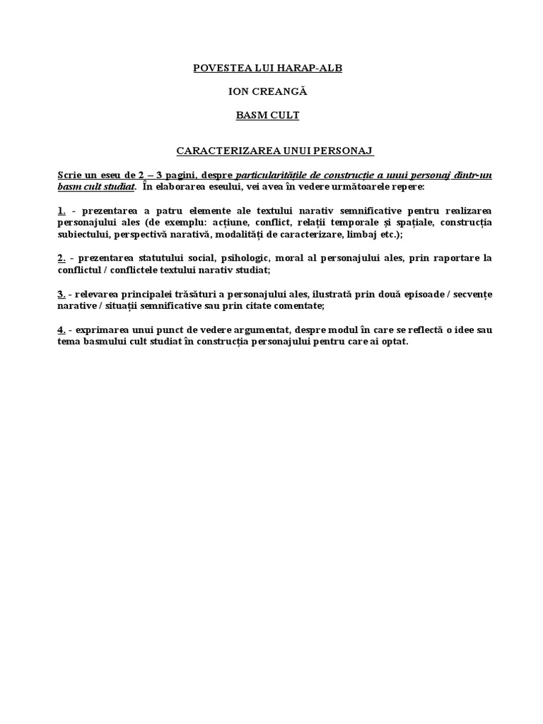POVESTEA LUI HARAP ALB - Caracterizare Personaj