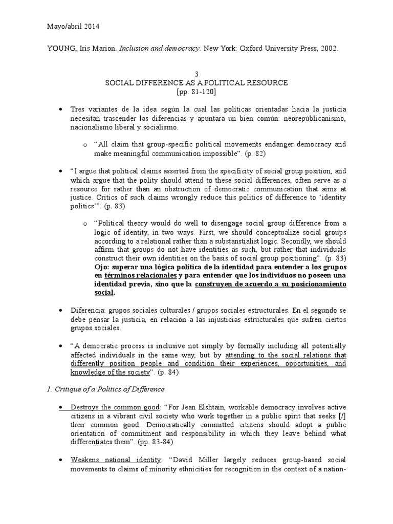 Politics of Difference and Democracy | PDF | Social Group | Identity ...