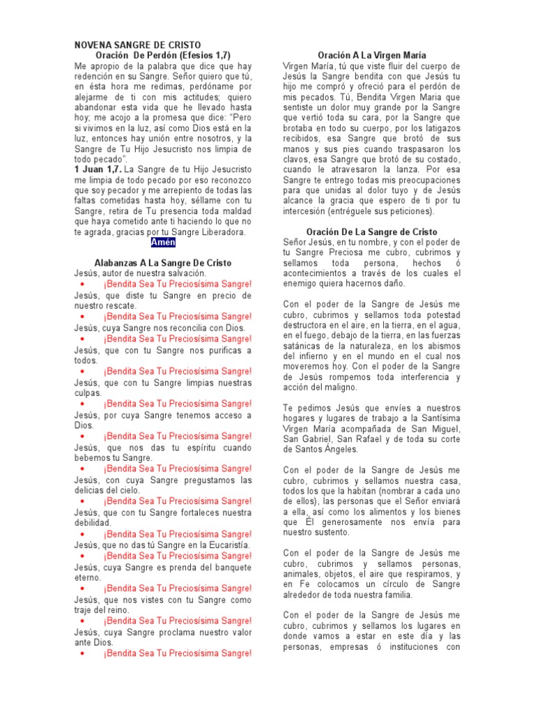 Novena a la Sangre de Cristo | PDF | Cristo (título) | eucaristía