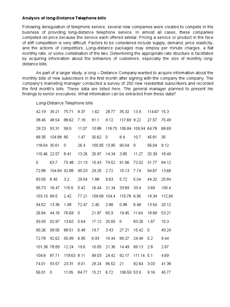Analysis of Long-Distance Telephone Bills | PDF | Business