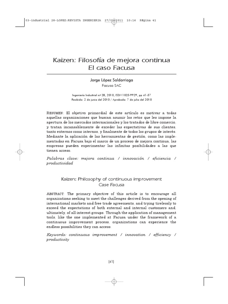 Kaizen en Facusa: Mejora Continua Empresarial | PDF | Gestión de la ...