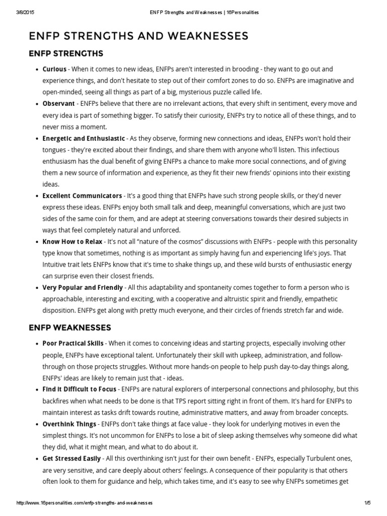 ENFP Strengths and Weaknesses - 16personalities | PDF | Curiosity ...