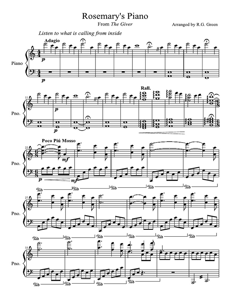 Rosemary's Piano From 'The Giver' PDF