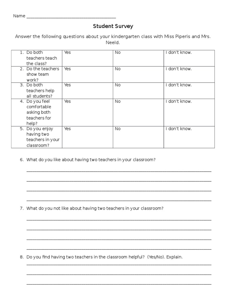 Kindergarten Teacher Survey Form | PDF | Self-Improvement | Wellness