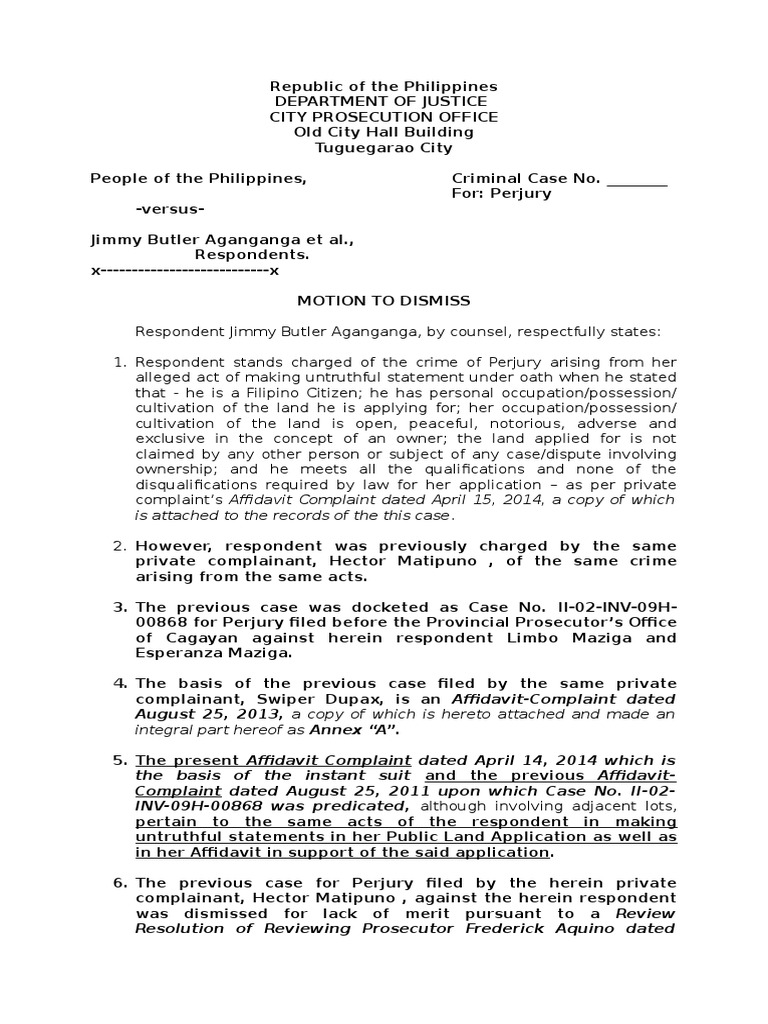 Motion to Dismiss Affidavit Perjury