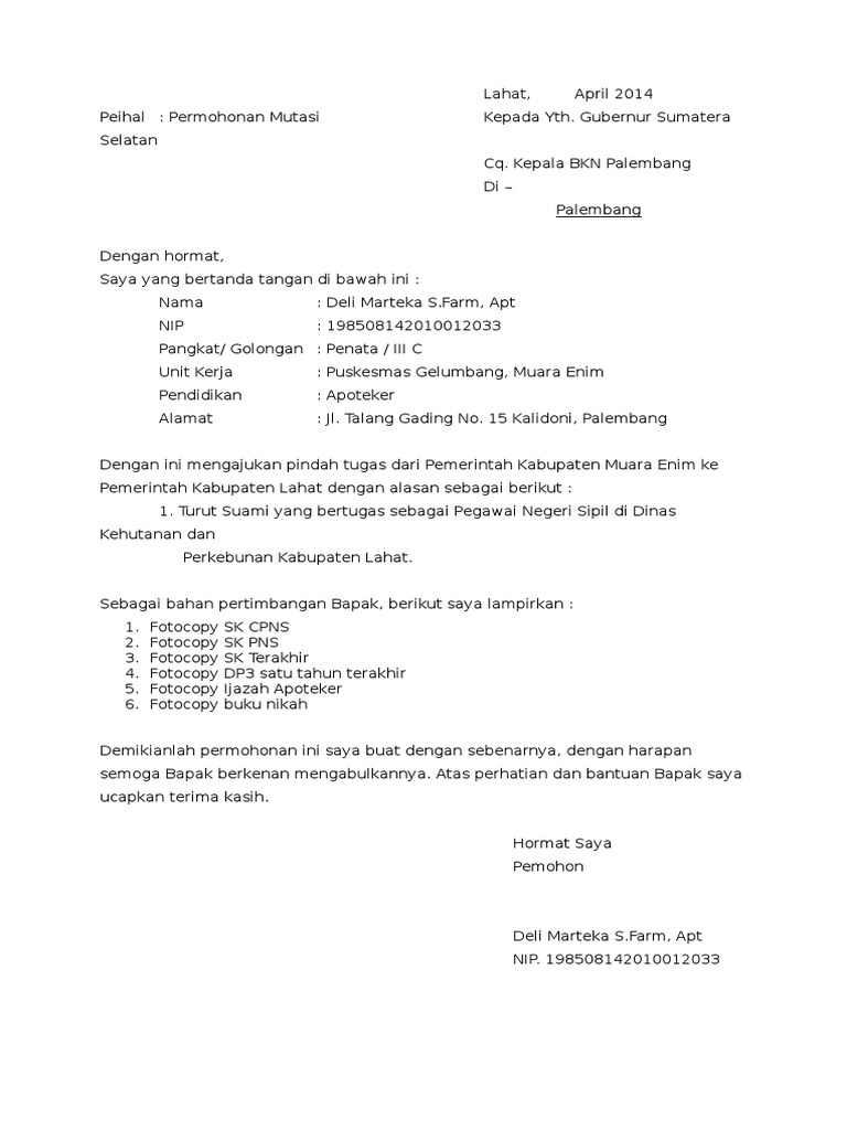 Contoh Surat Pengajuan Promosi Jabatan Pns