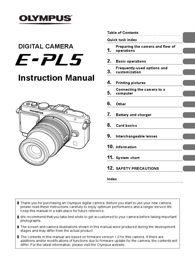 Manual for Olympus PEN EPL5 Camera Exposure (Photography) Shutter