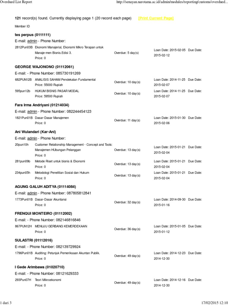 Overdued List Report | PDF