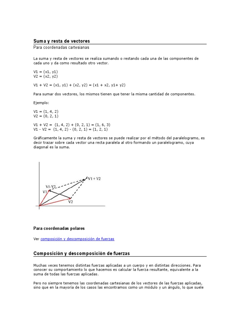 Suma y Resta de Vectores en Fuerzas | PDF | Vector Euclidiano ...