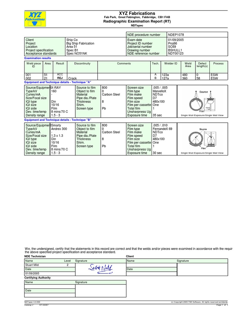 Ndtspec Radiographic Nde Report | PDF