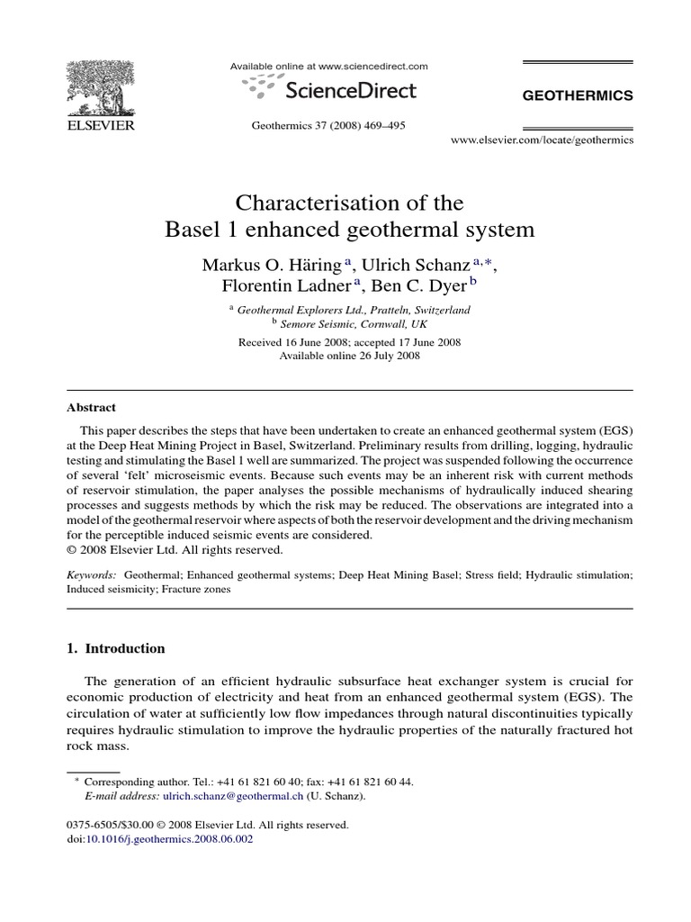 Characterisation of The Basel 1 Enhanced Geothermal System | PDF ...