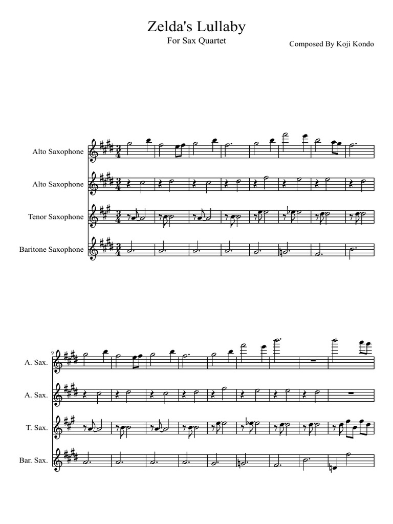 Zeldas Lullaby Quartet Sax.