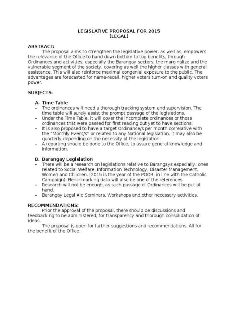 2015 Legislative Proposal Overview | PDF