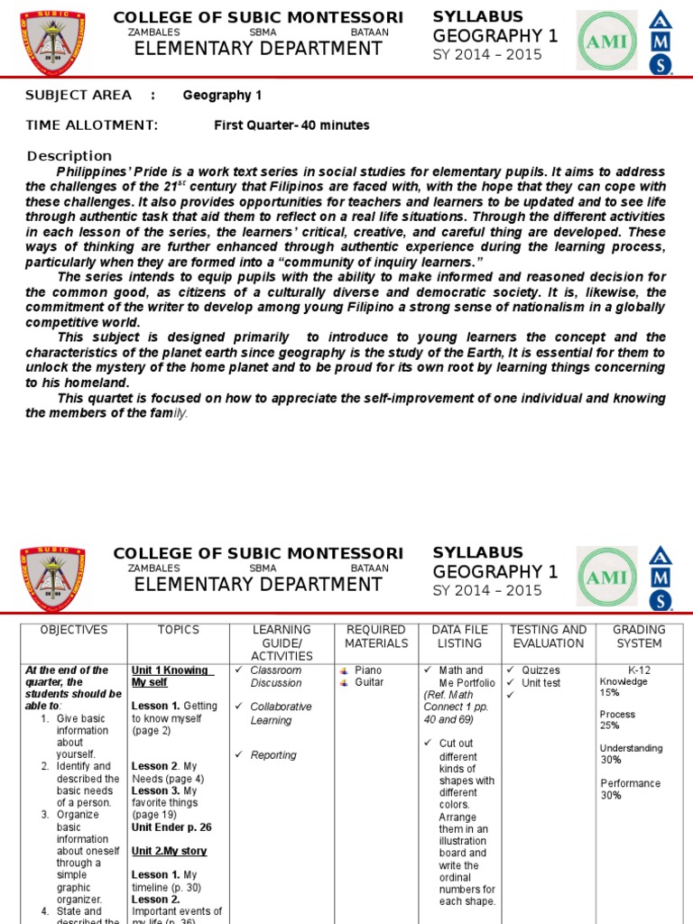 Geography Syllabus 2014 Montessori Education Geography
