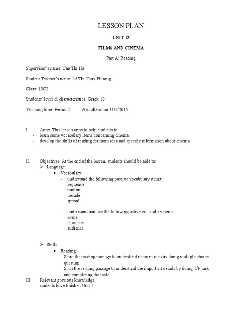 Film Sound Vocabulary Lesson Plan | PDF | Lesson Plan | Reading (Process)