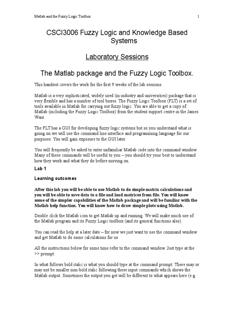 CSCI3006 Fuzzy Logic and Knowledge Based Systems Laboratory Sessions ...