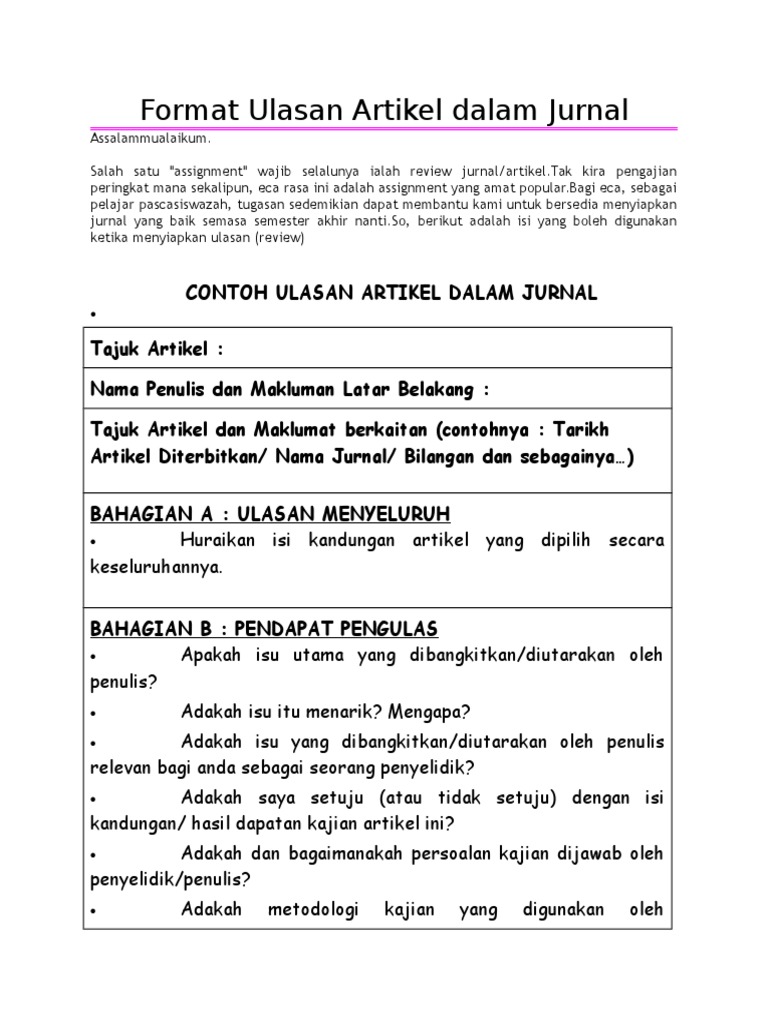 Format Ulasan Artikel Dalam Jurnal Pdf