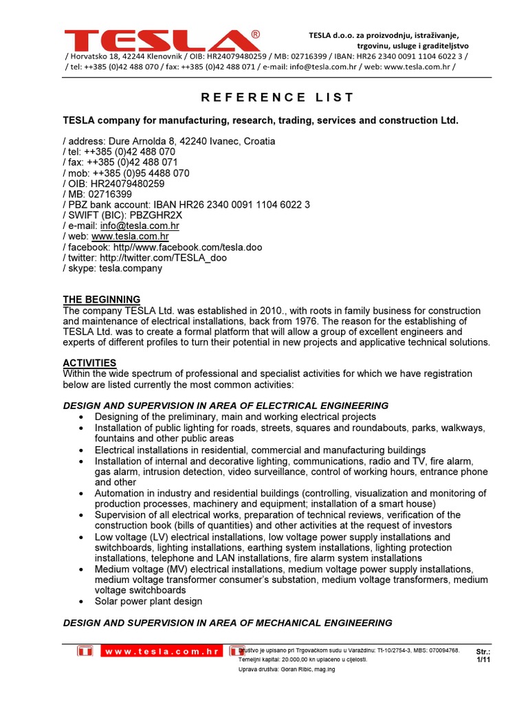 Tesla Ltd. Company Overview and Services | PDF | Alternating Current ...