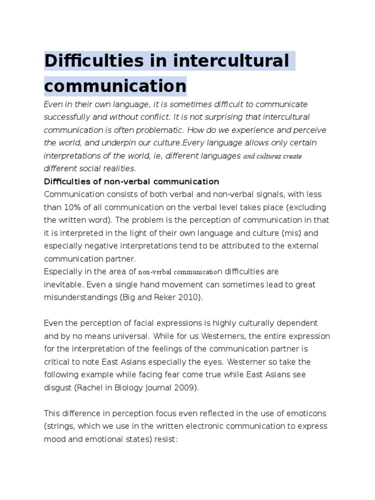 Difficulties in Intercultural Communication | PDF | Communication ...