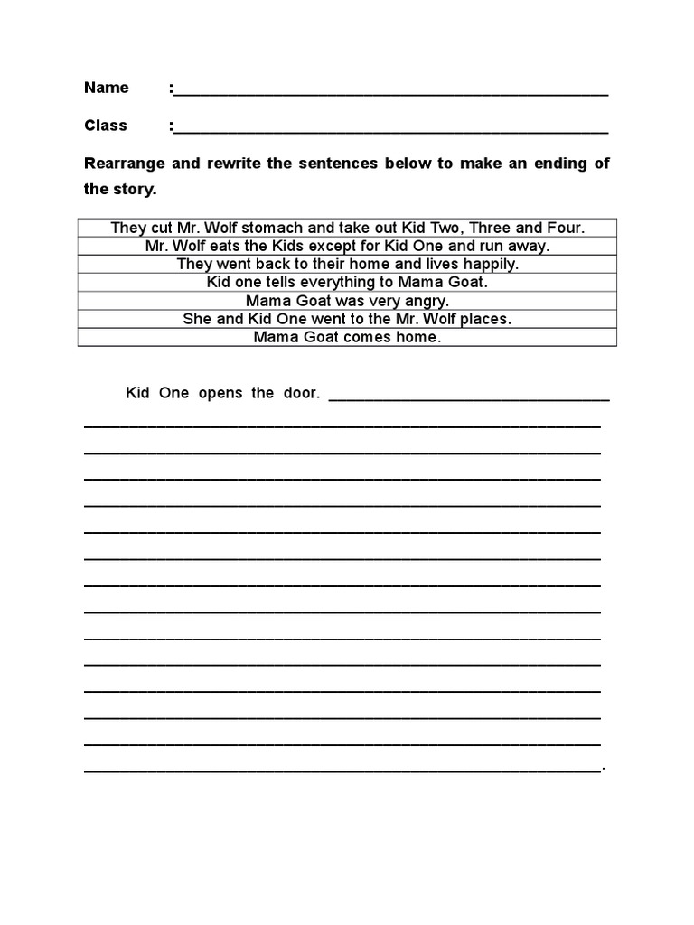 Rearranging a Story Ending Worksheet | PDF
