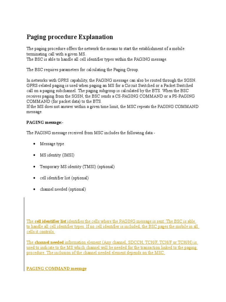 Paging Procedure Explanation PDF Networking Standards