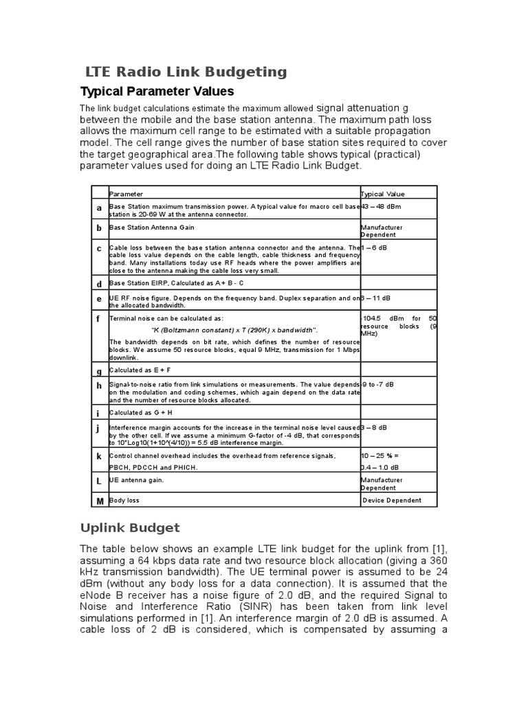 LTE Radio Link Budgeting: Typical Parameter Values | Download Free PDF ...
