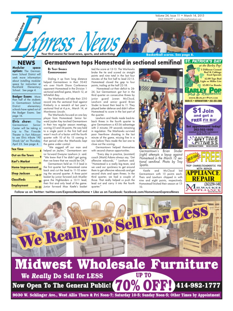 Midwest Wholesale Furniture Germantown Tops Homestead in Sectional